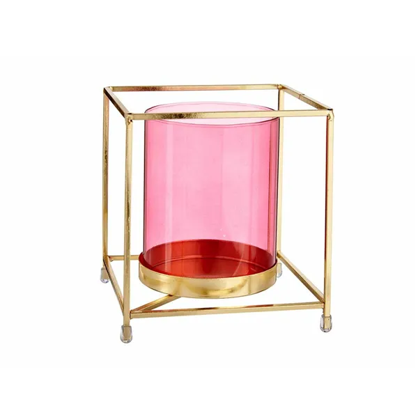 Candleholder Squared Pink Golden 14 x 15,5 x 14 cm Metal Glass