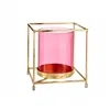 Candleholder Squared Pink Golden 14 x 15,5 x 14 cm Metal Glass