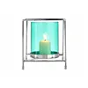 Candleholder Squared Silver Blue 14 x 15,5 x 14 cm Metal Glass