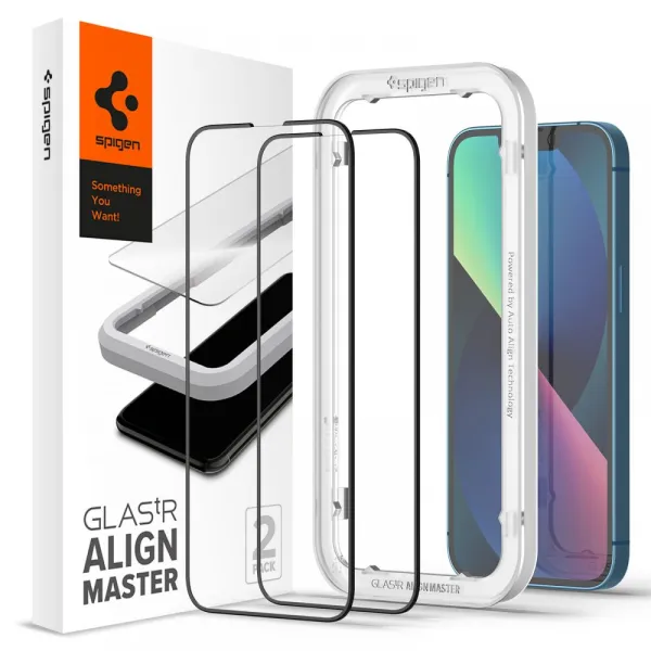 Spigen Alm Glass FC 2-Pack - Tempered Glass for iPhone 17e / 16e / 14 / 13 / 13 Pro 2 pcs (Black Frame)