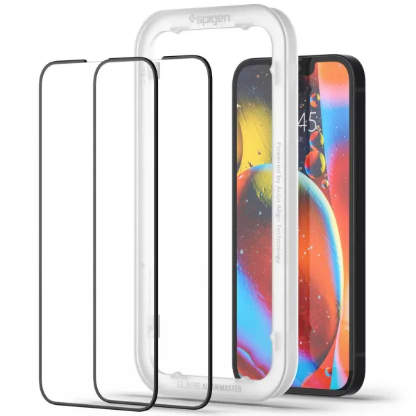 Spigen Alm Glass FC 2-Pack - Tempered Glass for iPhone 17e / 16e / 14 / 13 / 13 Pro 2 pcs (Black Frame)
