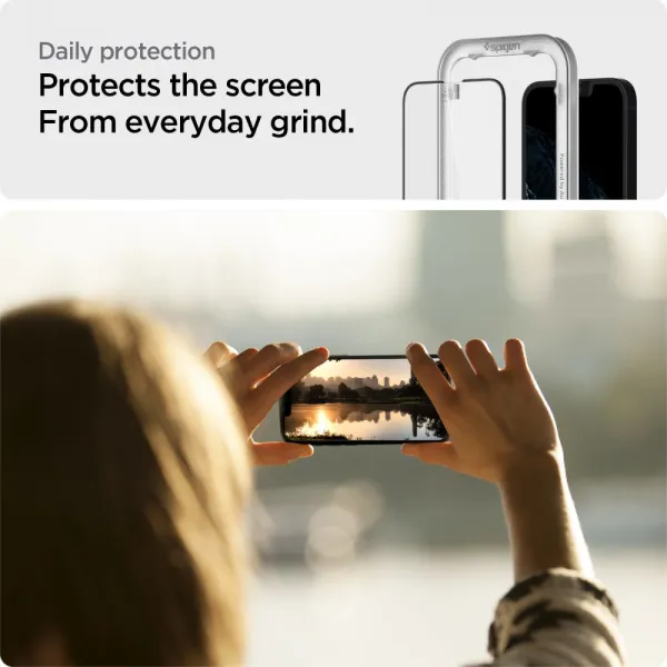 Spigen Alm Glass FC 2-Pack - Tempered Glass for iPhone 17e / 16e / 14 / 13 / 13 Pro 2 pcs (Black Frame)