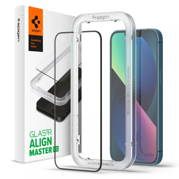 Spigen Alm Glass FC - Tempered Glass for iPhone 17e / 16e / 14 / 13 / 13 Pro (Black Frame)