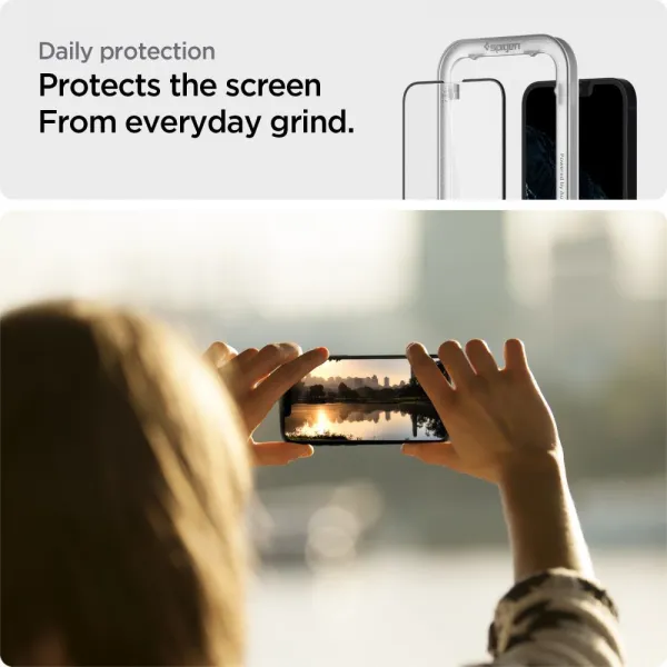 Spigen Alm Glass FC - Tempered Glass for iPhone 17e / 16e / 14 / 13 / 13 Pro (Black Frame)