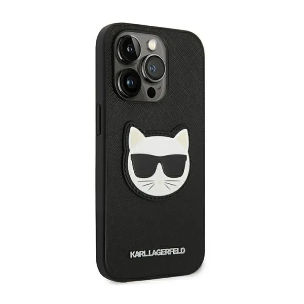 Karl Lagerfeld Saffiano Choupette Head Patch Case - Case for iPhone 14 Pro Max (Black)