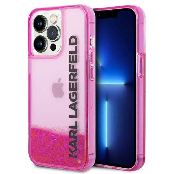 Karl Lagerfeld Liquid Glitter Translucent Elongated Logo Case - Case for iPhone 14 Pro (Pink)