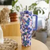 Quokka Stream - Stainless Steel Thermal Mug 1200ml with Straw (Flower Dusk)