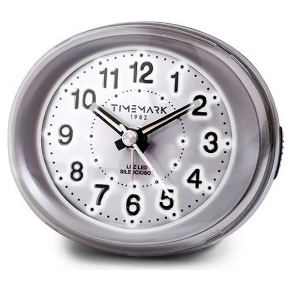 Analogue Alarm Clock Timemark Silver LED Light Silent Snooze Night mode 9 x 9 x 5,5 cm (9 x 9 x 5,5 cm)