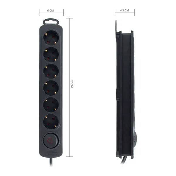 Power Socket - 6 Sockets with Switch TM Electron 250 V