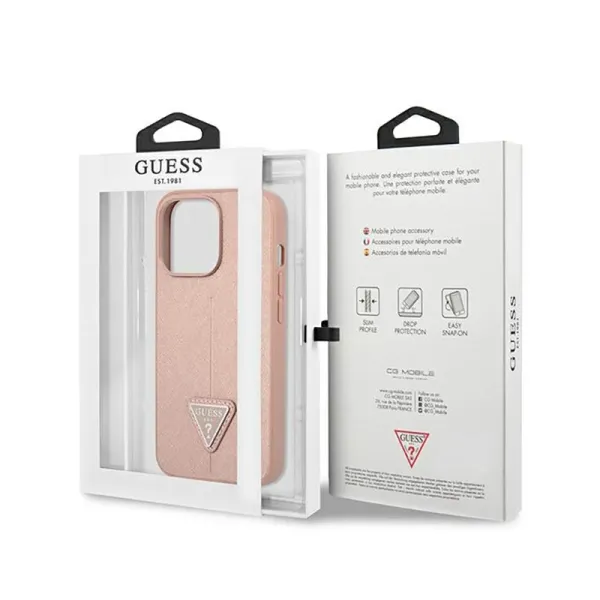 Guess Saffiano Triangle Logo Case - Case for iPhone 14 Pro (Pink)