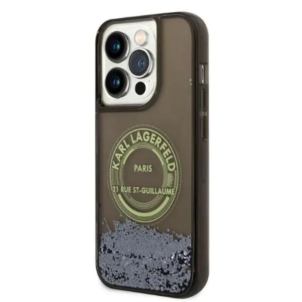 Karl Lagerfeld Liquid Glitter Round RSG Logo Case - Case for iPhone 14 Pro (Black)
