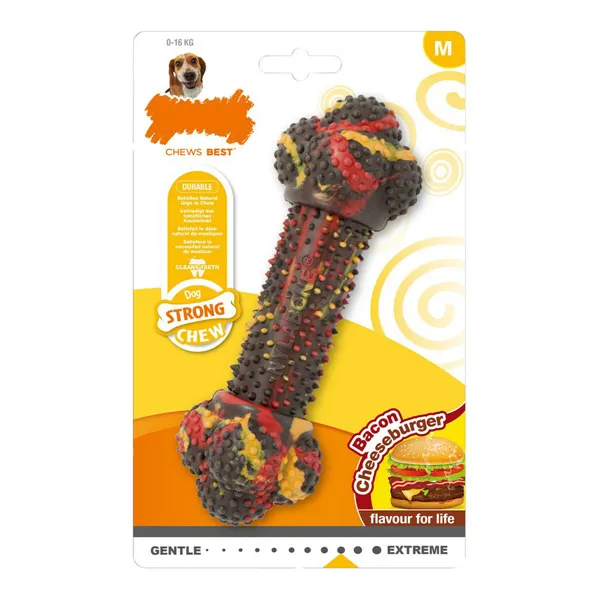 Dog chewing toy Nylabone Strong Chew Bacon Cheese Hamburger Rubber Size M