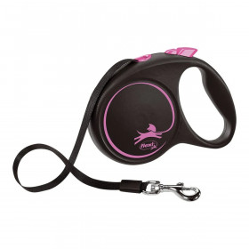 Koerarihm Flexi musta disainiga, 5 m, roosa, suurus M