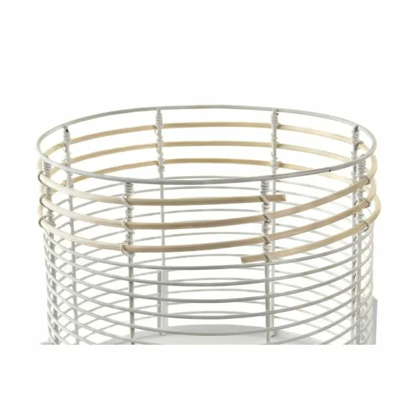 Set of pots DKD Home Decor White Natural Metal Rattan Squared 25 x 25 x 32 cm (2 Units)