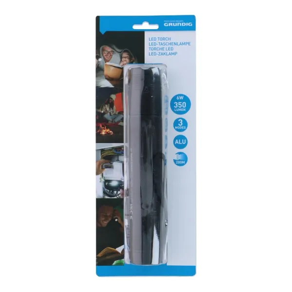 Grundig - Aluminum LED Flashlight 350 Lumens 6W