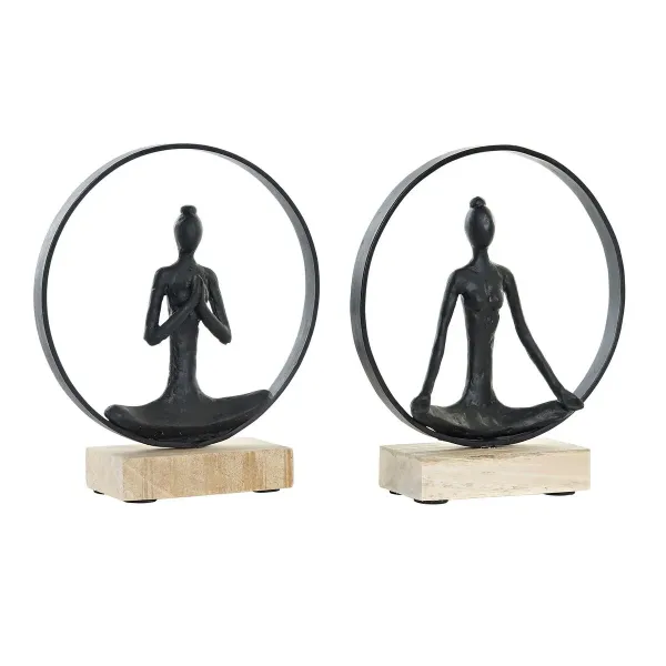 Decorative Figure DKD Home Decor 23 x 10 x 27 cm Black Brown Yoga (2 Units)