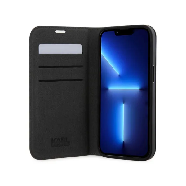 Karl Lagerfeld Booktype Saffiano Monogram - Case for iPhone 14 Pro (Grey)