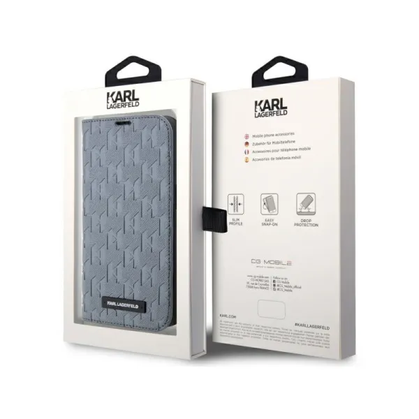 Karl Lagerfeld Booktype Saffiano Monogram - Case for iPhone 14 Pro (Grey)