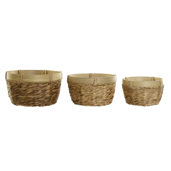 Basket set DKD Home Decor Bamboo Tropical Rushes (40 x 40 x 23 cm) (3 Pieces)