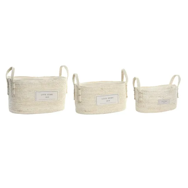 Basket set DKD Home Decor Cotton Fibre (34 x 23 x 20 cm)