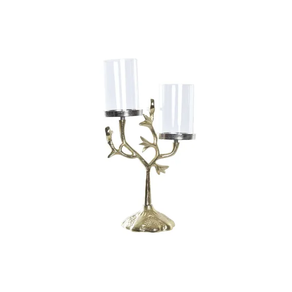 Candle Holder DKD Home Decor Crystal Golden Aluminium Birds (29 x 15 x 48 cm)