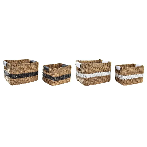 Basket set DKD Home Decor White Black Natural White/Black Polyurethane Wood Metal Natural Fibre Colonial 30 x 40 cm 32 x 25 x 20