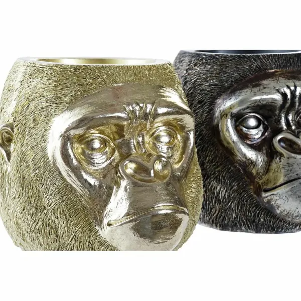 Decorative Figure DKD Home Decor 20 x 24,5 x 18,5 cm Silver Golden Colonial Gorilla (2 Units)