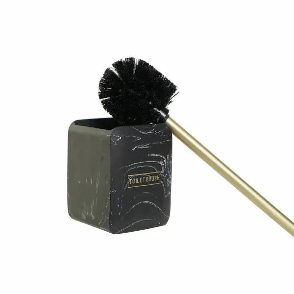 Toilet Brush DKD Home Decor Black Golden Metal Resin Marble 9,5 x 9,5 x 37 cm