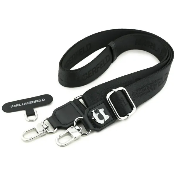 Karl Lagerfeld Universal Crossbody Strap Tether Patch Choupette Metal Logo - Universal Phone Strap / Lanyard (Black)