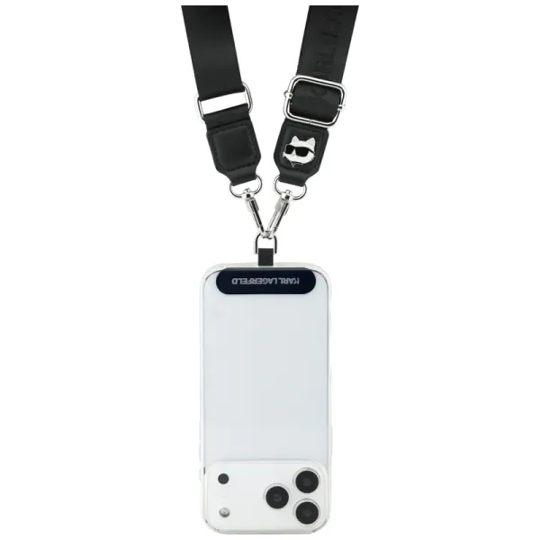 Karl Lagerfeld Universal Crossbody Strap Tether Patch Choupette Metal Logo - Universal Phone Strap / Lanyard (Black)