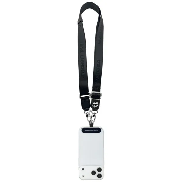 Karl Lagerfeld Universal Crossbody Strap Tether Patch Choupette Metal Logo - Universal Phone Strap / Lanyard (Black)
