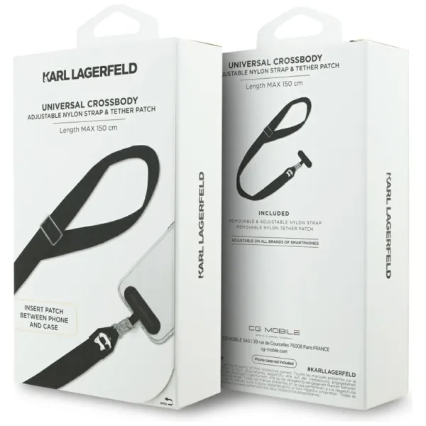 Karl Lagerfeld Universal Crossbody Strap Tether Patch Choupette Metal Logo - Universal Phone Strap / Lanyard (Black)
