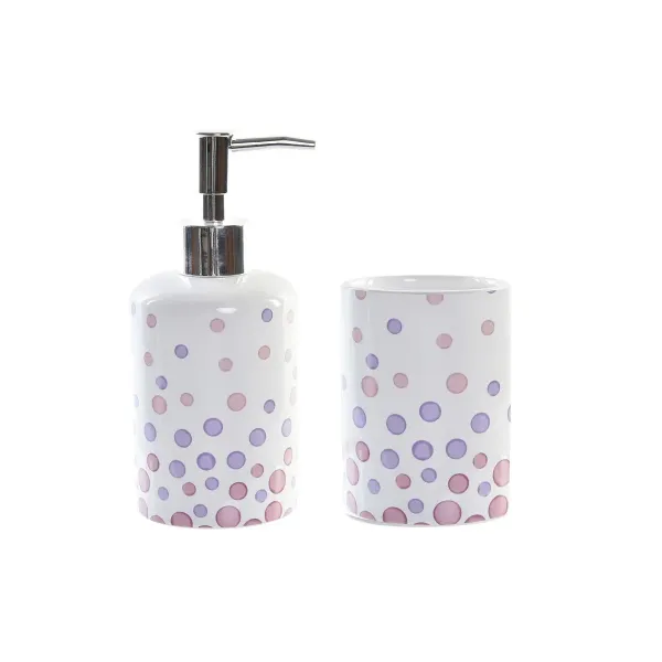 Bath Set DKD Home Decor White ABS Dolomite Polka dots 7 x 7 x 17,5 cm (2 Units)