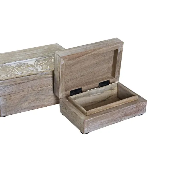 Set of decorative boxes DKD Home Decor Elephant White Mango wood 18 x 13 x 8 cm (2 Units)