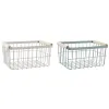 Wire Basket DKD Home Decor Green Beige Metal Pinewood Vintage 30,5 x 20 x 14,5 cm (2 Units)