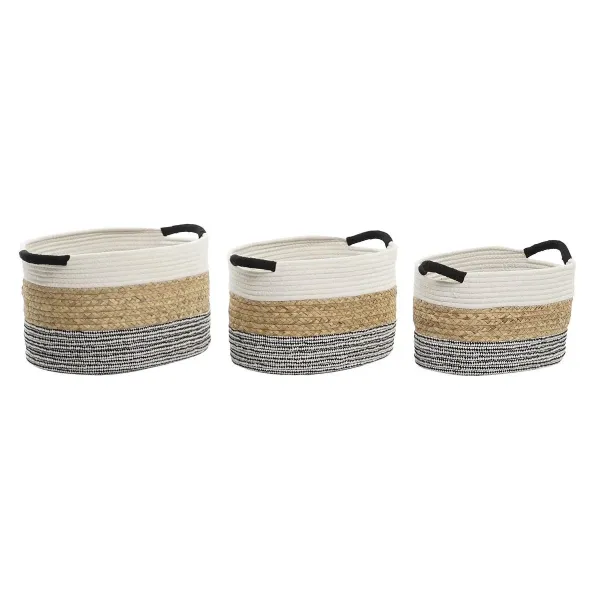 Basket set DKD Home Decor Beige Cotton Natural Fibre (42 x 32 x 24 cm) (3 Pieces)