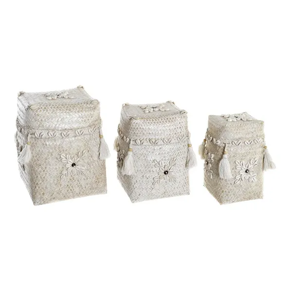 Basket set DKD Home Decor White Bamboo Shells (24 x 24 x 30 cm) (3 Pieces)