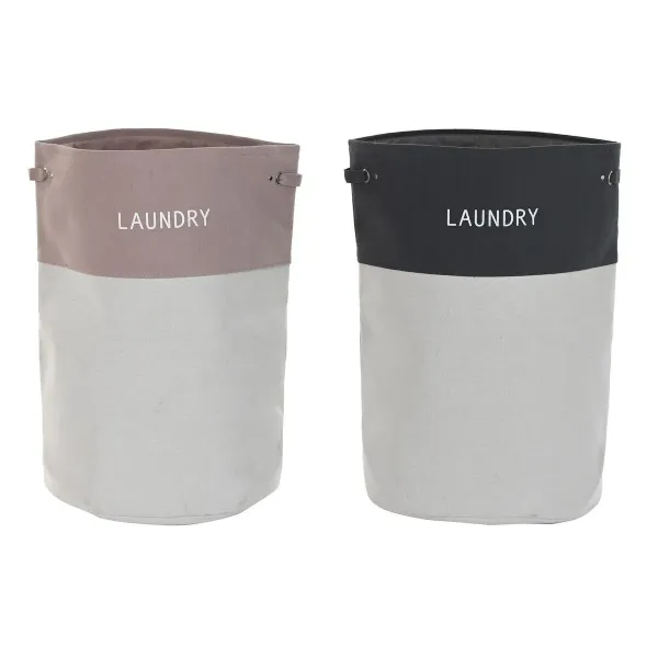 Laundry basket DKD Home Decor Black Pink Grey 45 x 45 x 60 cm (2 Units)