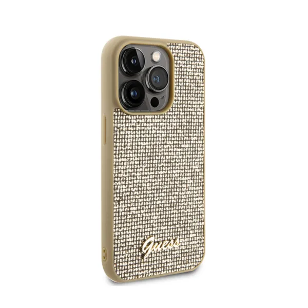 Guess Disco Metal Script - Case for iPhone 15 Pro (Gold)