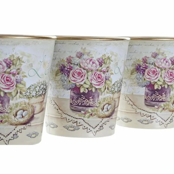 Set of pots DKD Home Decor Beige Pink PVC Aluminium Shabby Chic 38 x 12 x 14 cm (3 Pieces)