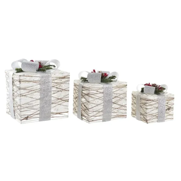 Set of decorative boxes DKD Home Decor LED White Silver 25 x 25 x 28 cm (3 Pieces)