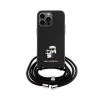 Karl Lagerfeld Crossbody Saffiano Metal Pin Karl & Choupette - Case for iPhone 15 Pro Max (Black)