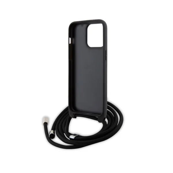Karl Lagerfeld Crossbody Saffiano Metal Pin Karl & Choupette - Case for iPhone 15 Pro Max (Black)