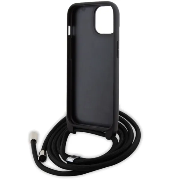 Karl Lagerfeld Crossbody Saffiano Monogram Ikonik Metal Pin - Case for iPhone 15 (Black)