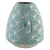 Vase DKD Home Decor Porcelain Golden Turquoise White Oriental Chromed 16 x 16 x 18 cm