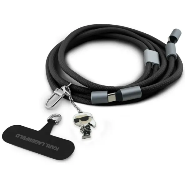 Karl Lagerfeld Crossbody Strap Ikonik Charm - Universal Phone Strap / USB-C to USB-C Cable 1.5m (Black)