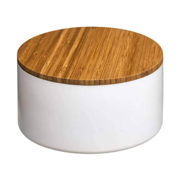 Storage Box with Lid 5five Natureo White Natural Glass Bamboo ABS ø 13,5 x 7 cm