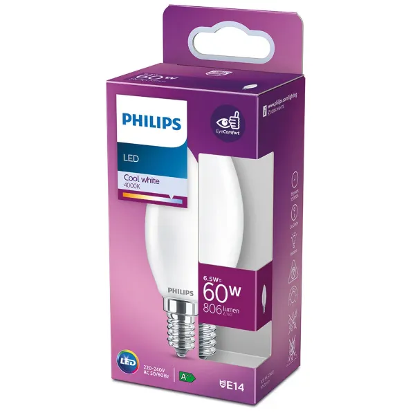 LED lamp Philips Candle E 6,5 W 60 W E14 806 lm 3,5 x 9,7 cm (4000 K)