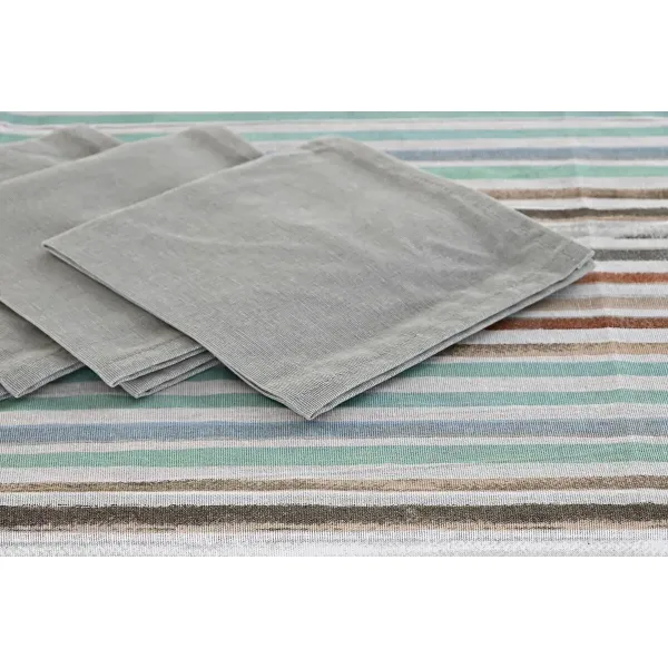 Tablecloth and napkins DKD Home Decor 2 Units 150 x 150 x 0,5 cm Grey Sky blue