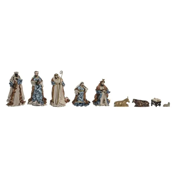 Christmas nativity set DKD Home Decor 9 Pieces Blue Golden Polyester (20 x 15 x 30 cm)